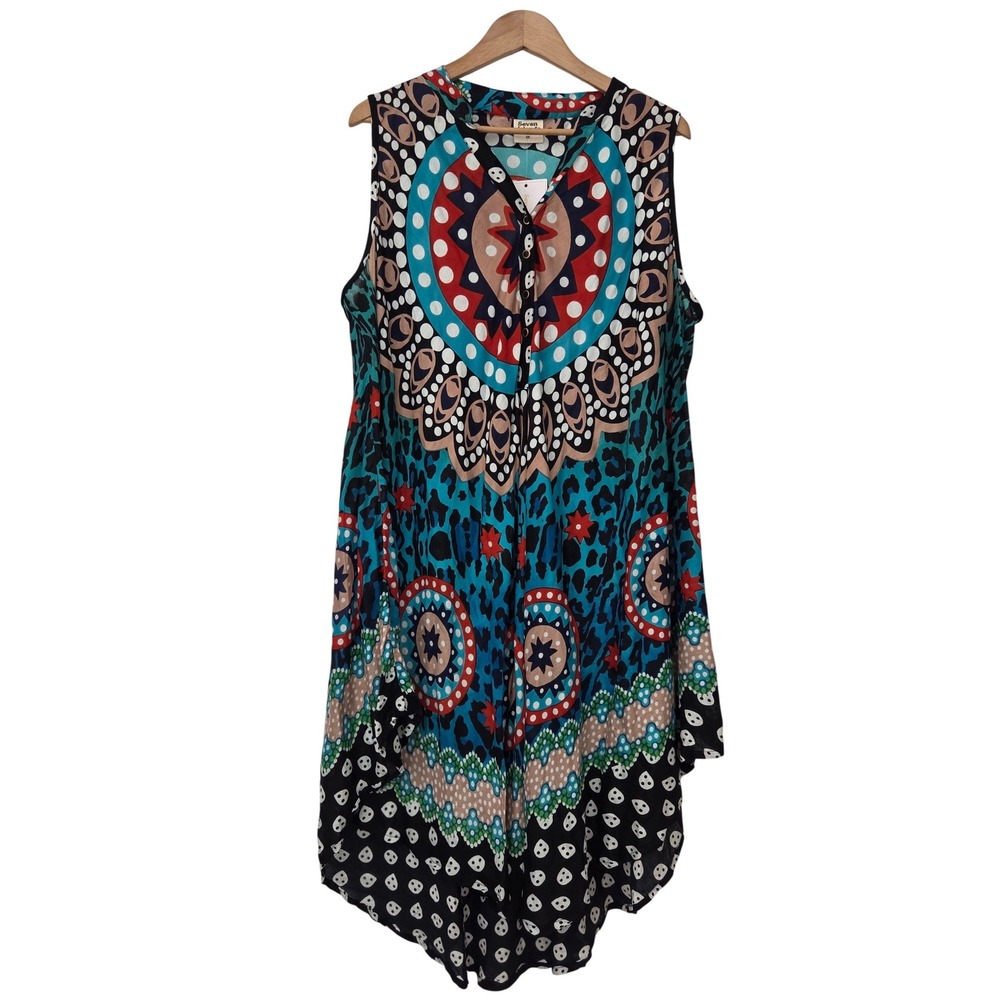 Seven Islands Tunic Medallion Leopard Print Dress Womens 3X Multicolor NWT